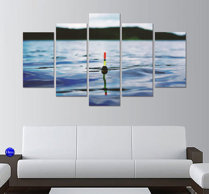 Red Yellow and Black Bobber On Lake At Dawn 5 Panel Canvas Print Wall Art - GotItHere.com