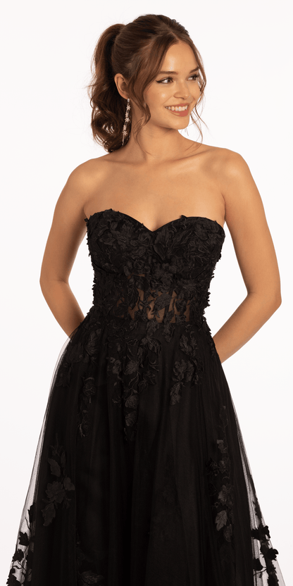 Camille La Vie Floral Mesh Applique Corset A Line Dress