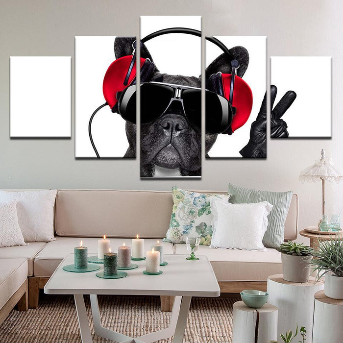 Cool French Bulldog DJ 5 Panel Canvas Print Wall Art - GotItHere.com