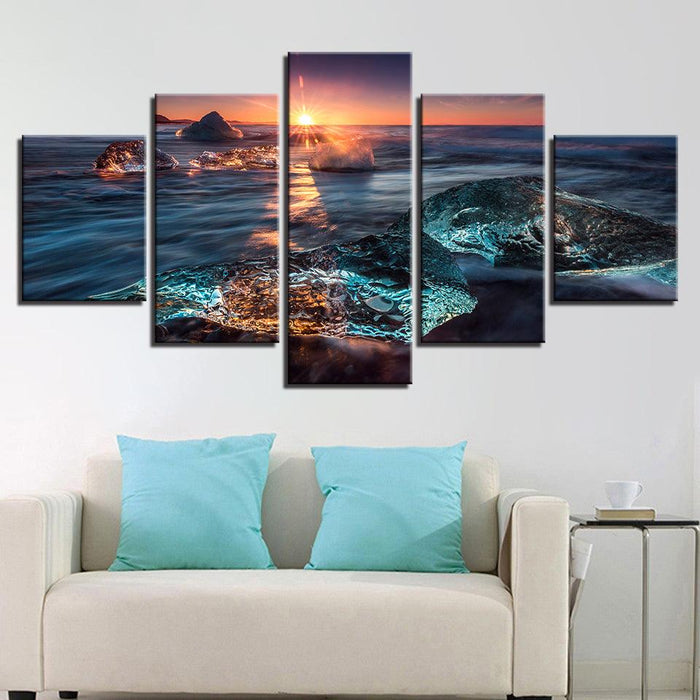 Arctic Ocean Beach Sunset Ice 5 Panel Canvas Print Wall Art - GotItHere.com