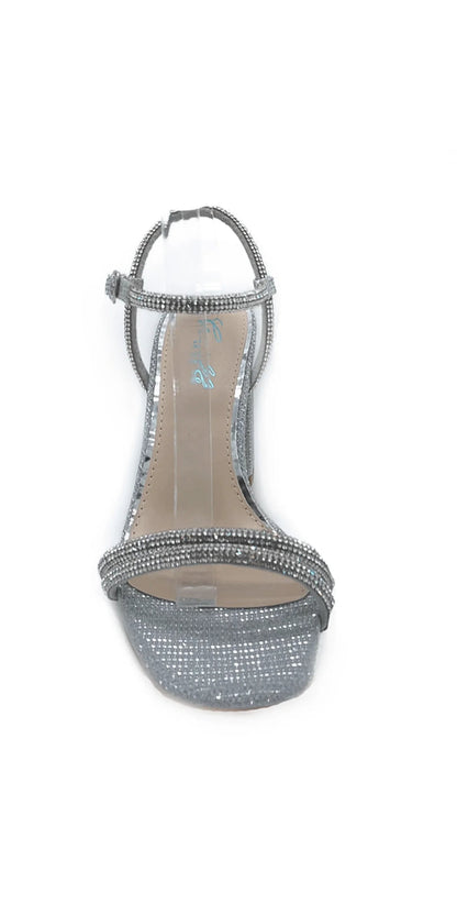 silver/size/6/Camille La Vie/Glitter Double Strap Rhinestone Block Heel Sandal /front