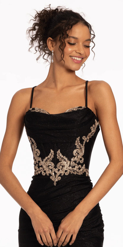 black-gold/size/4/missy/Camille La Vie/Glitter Knit Lace Up Back Dress with Side Sli/close up