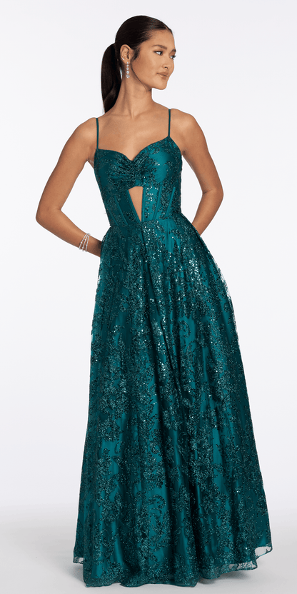 teal/size/4/missy/Camille La Vie/Glitter Mesh Sweetheart Corset Ballgown with Pocket/front Alt