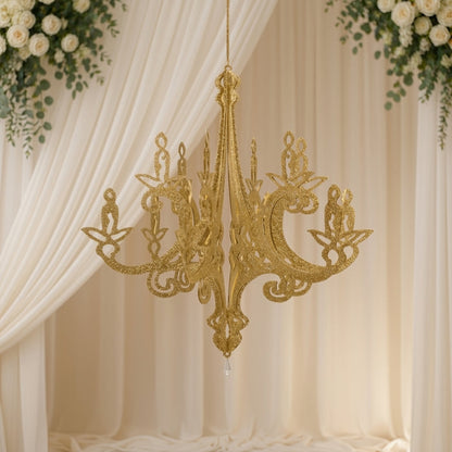 acrylic chandelier decor, hanging chandelier decor, ceiling hanging decor, decorative chandelier hanging, event chandelier decor, acrylic hanging chandelier#color_gold