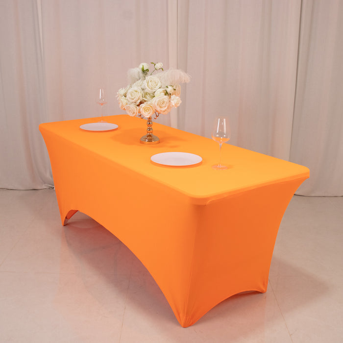 neon fitted tablecloth, 6ft spandex tablecloth, rectangle tablecloth, neon tablecloth, spandex tablecloth, table linen, spandex table cover#color_orange