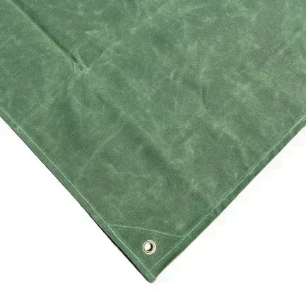 Green 14' x 20' folded canvas tarp displayed with durable utility fabric construction