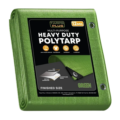 Green 10' x 16' forest tarp designed for outdoor utility and weather protection coverage
