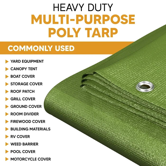 Green 10' x 16' natural tarp suitable for ground coverage and outdoor separation tasks