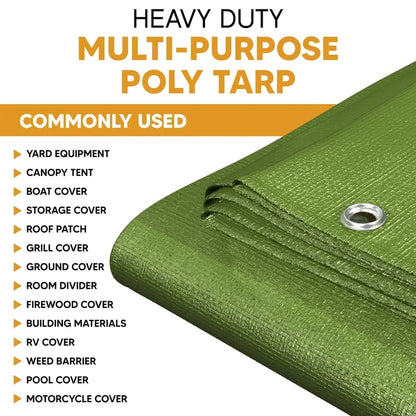 Green 10' x 16' natural tarp suitable for ground coverage and outdoor separation tasks