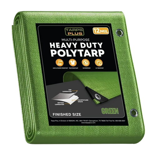 Green 30' x 40' sandtone tarp designed for outdoor utility and weather protection coverage