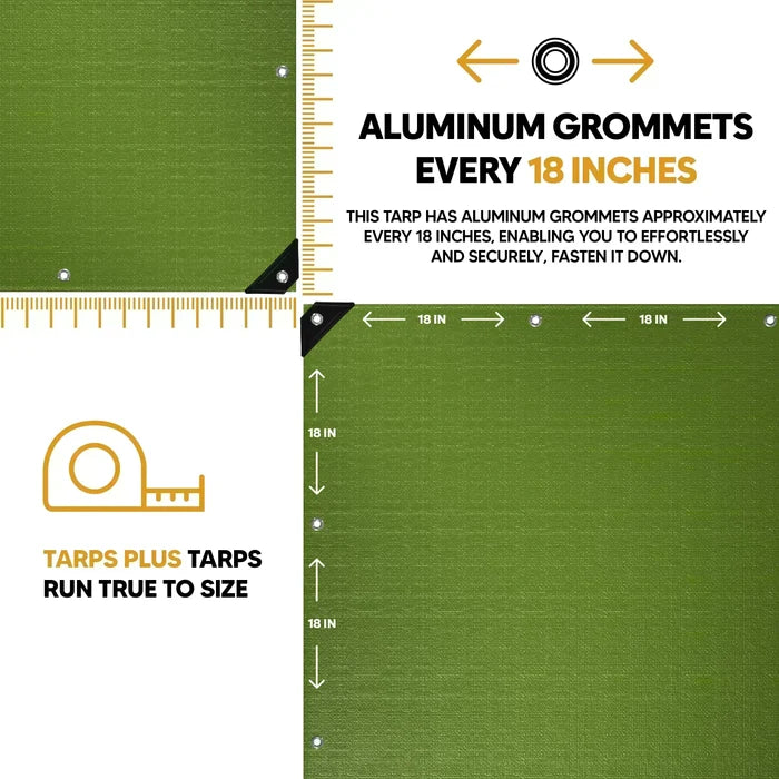 Green 30' x 40' heavy duty tarp built for utility weather defense and protection use