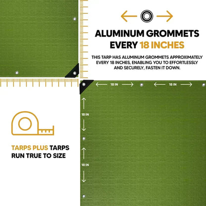 Green 30' x 40' heavy duty tarp built for utility weather defense and protection use