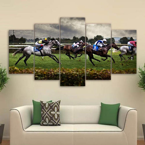 Horse Racing 5 Panel Canvas Print Wall Art - GotItHere.com