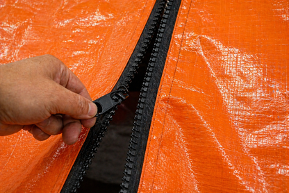 Black 7' x 3" heavy duty tarp zipper kit showing zipper installation closeup