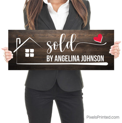rustic wood real estate agent closing photo sign with heart
