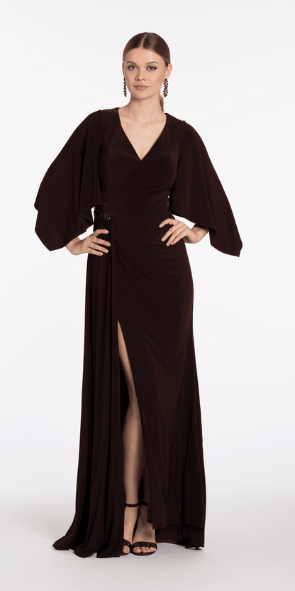 chocolate/size/4/missy/Camille La Vie/Jersey Cape Sleeve V Neck Faux Wrap Dress/front at