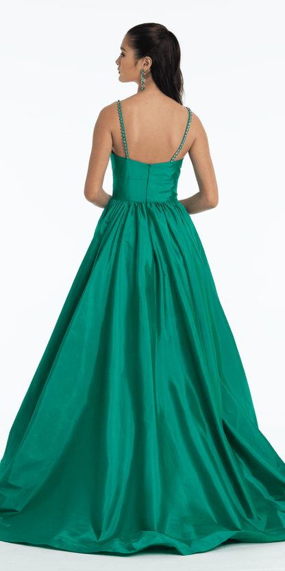 emerald/size/4/missy/Camille La Vie/Jewel Neck Taffeta Pleated Ballgown with Pockets/back