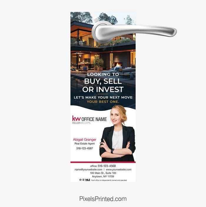 Keller Williams real estate agent introduction door hanger for neighborhood marketing