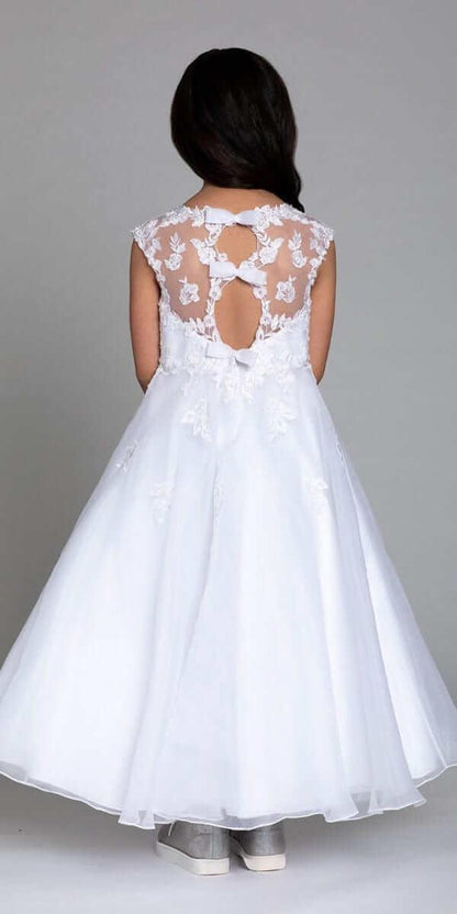 white/size/5/missy/Camille La Vie/Lace Cap Sleeve Triple Bow Trim Dress/back 1