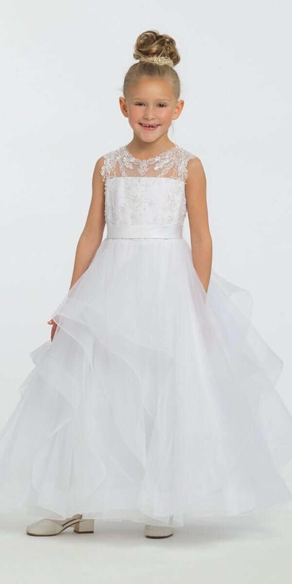 white/size/5/missy/Camille La Vie/Lace Illusion Horse Hair Tulle Dress/front 1