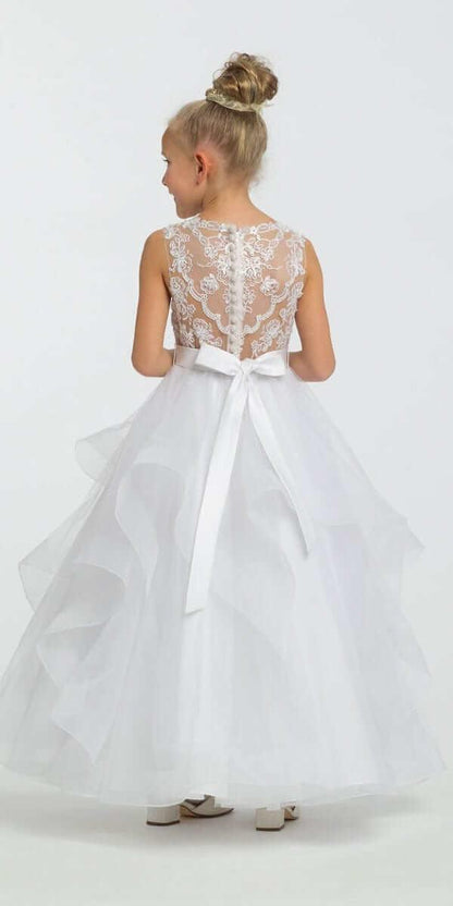 white/size/5/missy/Camille La Vie/Lace Illusion Horse Hair Tulle Dress/back 1