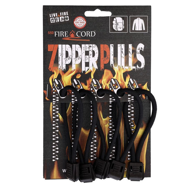 Live Fire 550 Cord Zipper Paracord Pulls x5 Pack, Black