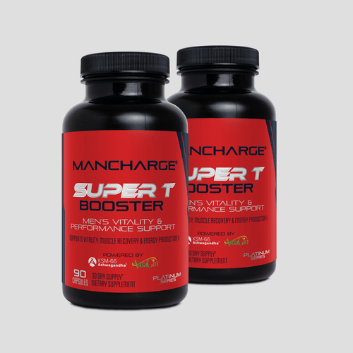 ManCharge Platinum Super T Booster two-month supply testosterone support supplement bottle