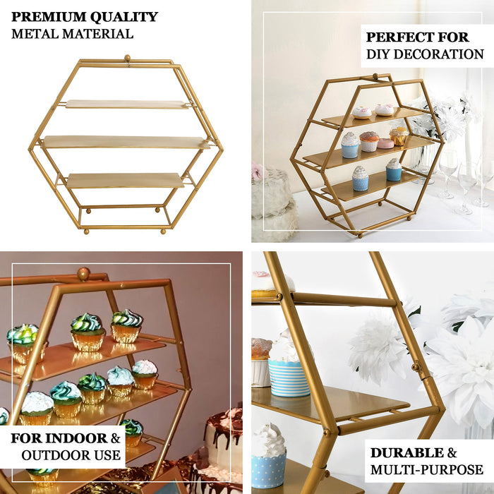 gold cupcake stand, 3 tier cupcake stand, metal cupcake stand, hexagon cupcake stand, dessert display stands#color_gold