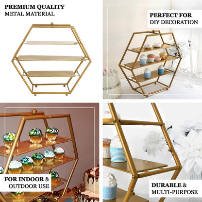 gold cupcake stand, 3 tier cupcake stand, metal cupcake stand, hexagon cupcake stand, dessert display stands#color_gold