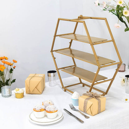 gold cupcake stand, 3 tier cupcake stand, metal cupcake stand, hexagon cupcake stand, dessert display stands#color_gold