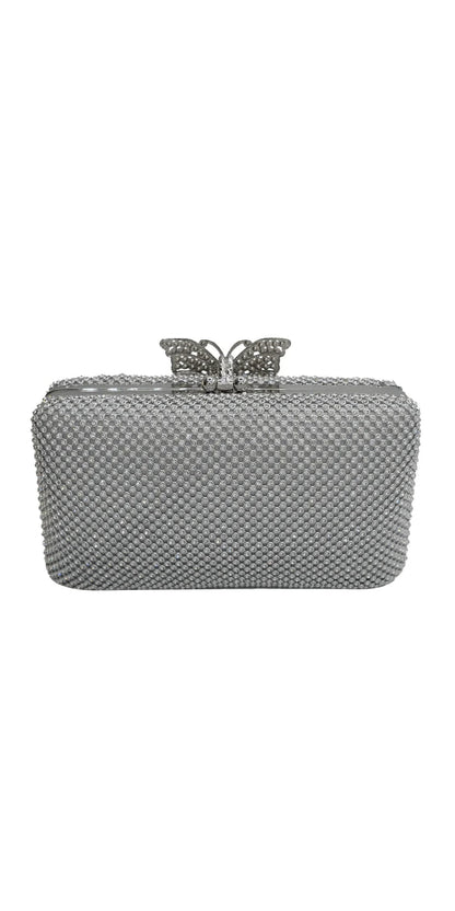 silver/no size/Camille La Vie/Mesh Rhinestone Handbag with Butterfly Top Clasp/back