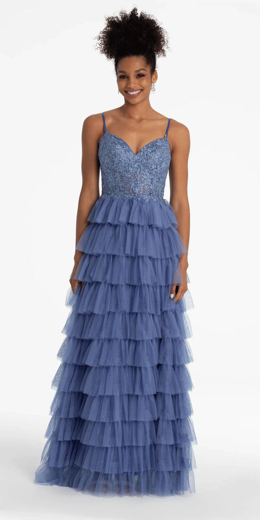 Mesh Tiered Corset Keyhole Back Ballgown - Camille La Vie