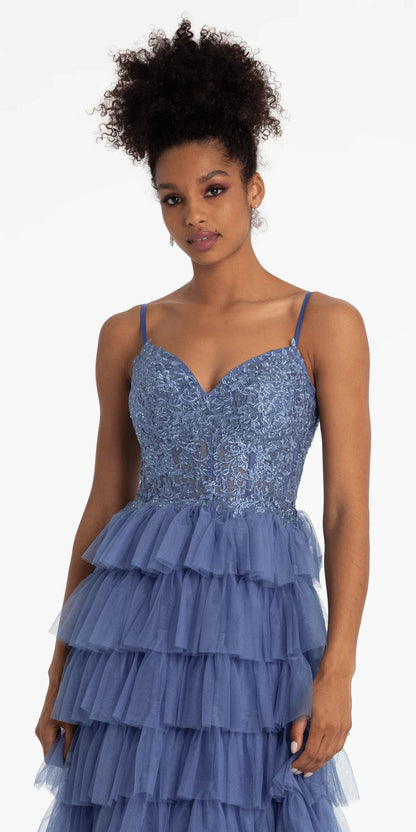 Mesh Tiered Corset Keyhole Back Ballgown - Camille La Vie