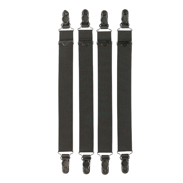 Military Stay-Tucked Elastic Black Shirt Stays Garters, 4-Piece Set