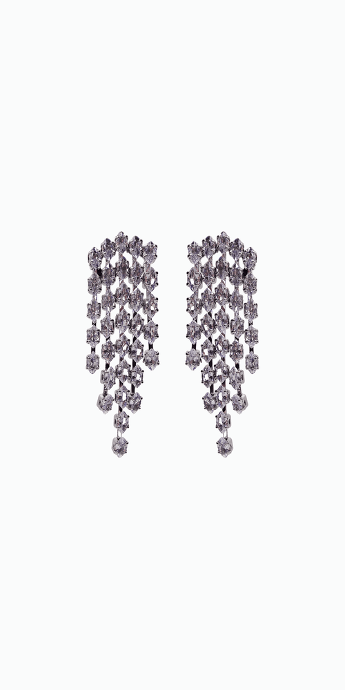 silver/one size/ Camille La Vie/Multi Strand Rhinestone Waterfall Earrings /Camille La Vie/front