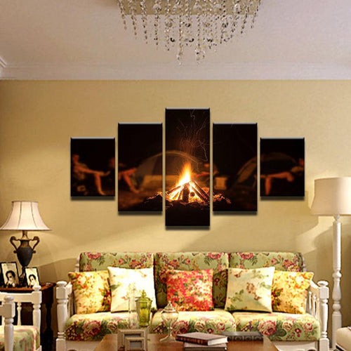 Camping Camp Fire 5 Panel Canvas Print Wall Art - GotItHere.com
