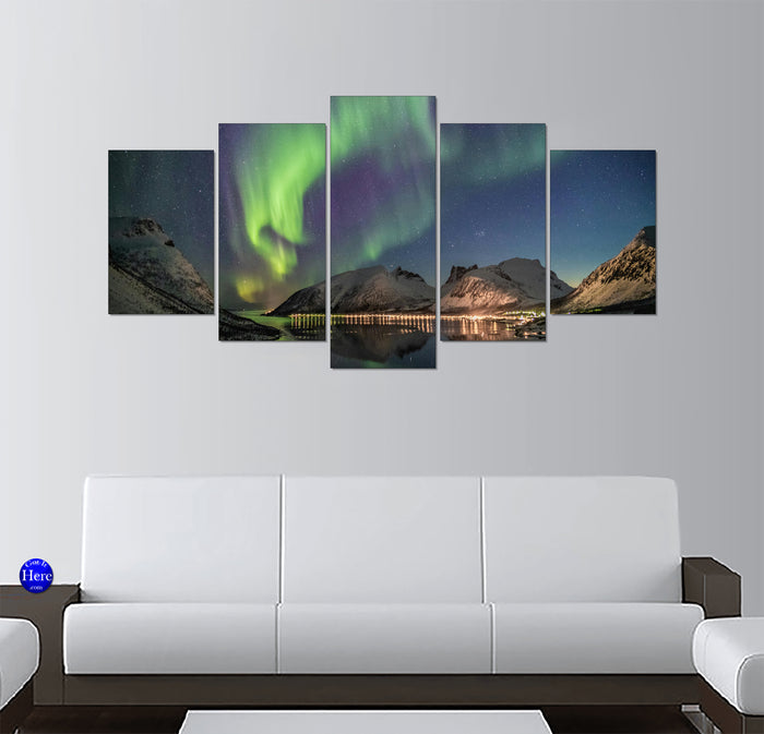 Northern Lights Over Ersfjord and Snowy Senja Mountains, Norway