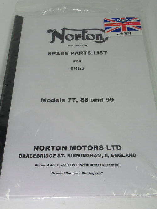 Norton parts book 1957 ES2 88 99 and 50 models spare part manual