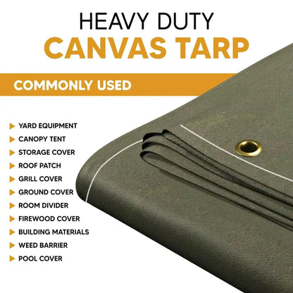 Olive Drab 6' x 8' canvas tarp featuring eyelet edges and stitched seams
