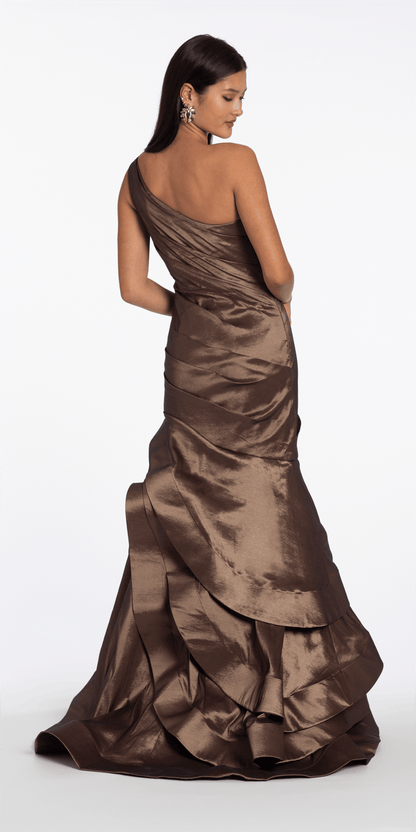 Camille La Vie One Shoulder Taffeta Tiered Hem Mermaid Dress