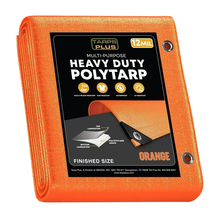 Orange 10' x 10' wide tarps created for outdoor protection and utility coverage