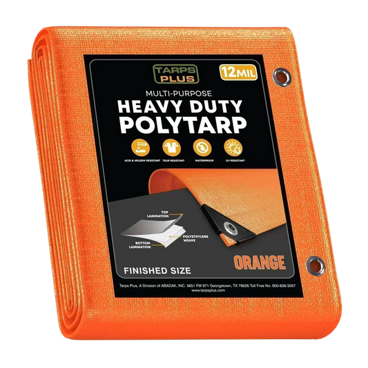 Orange 10' x 10' wide tarps created for outdoor protection and utility coverage