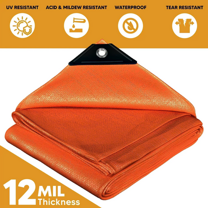 Folded Orange 10' x 10' protection layer tarps prepared for temporary shielding applications