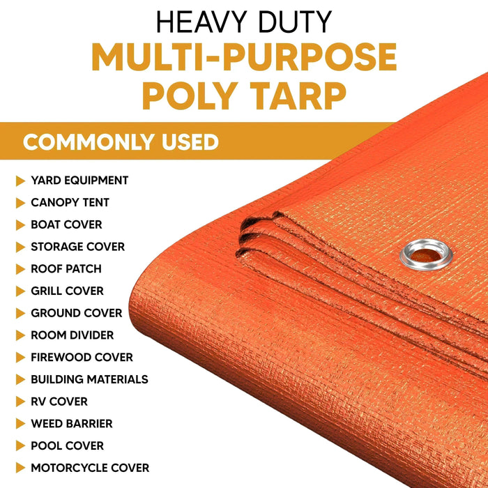 Orange 10' x 10' heavy duty tarps built for extensive weather defense and shielding use