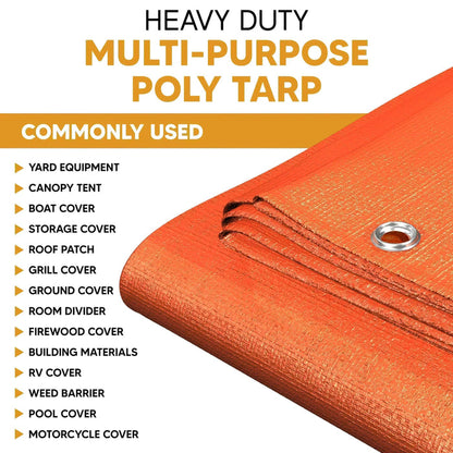 Orange 10' x 10' heavy duty tarps built for extensive weather defense and shielding use