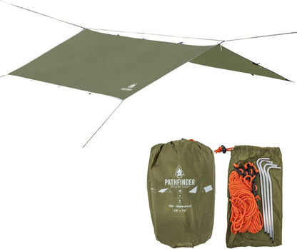Pathfinder Nylon Waterproof Survival Tarp Lean-To Shelter Half Tent, OD Green