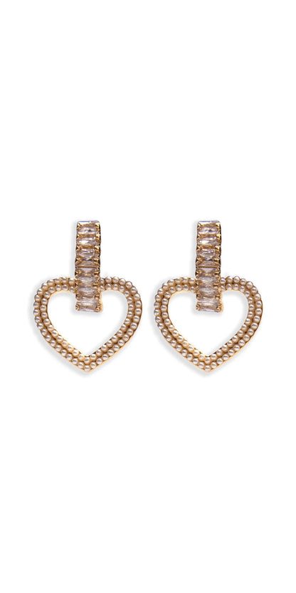 gold/one size/Camille La Vie/Pearl Heart Drop Earrings with Rhinestone Detail /front