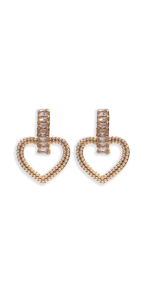 gold/one size/Camille La Vie/Pearl Heart Drop Earrings with Rhinestone Detail /front
