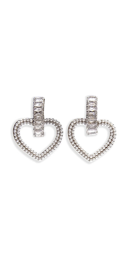 silver/one size/Camille La Vie/Pearl Heart Drop Earrings with Rhinestone Detail /front