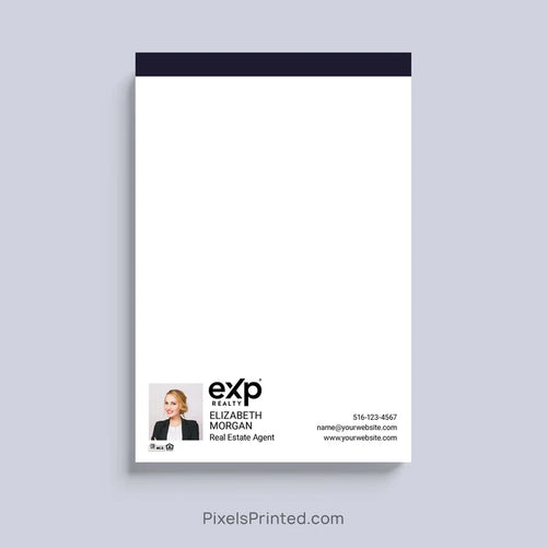 Personalized eXp Realty realtor notepad with headshot and contact information